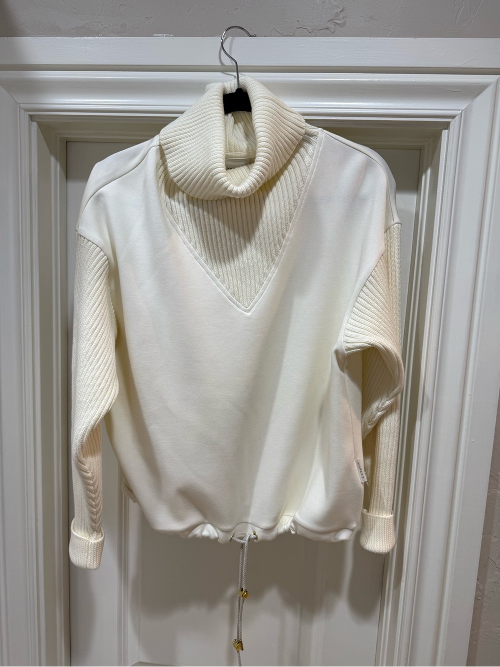Varley Cream Ribbed Cowl Neck Pullover Sweater